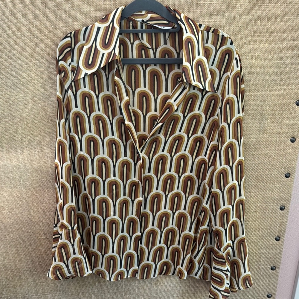 Zara Brown and Cream Patterned Button Down Shirt